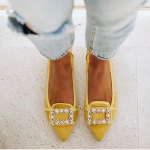 Chase & Chloe embellished faux suede yellow flats with rhinestones